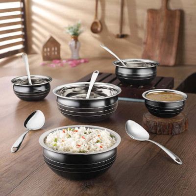 Classic Essentials Black coloured /patila/bhagona/biryani Serving Handi Cookware Set(Stainless Steel, 10 - Piece)