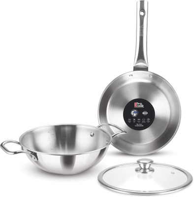 MILTON Pro cook Triply Stainless Steel 3 Pcs Induction Cookware Set 24cm Induction Bottom Cookware Set(Stainless Steel, 3 - Piece)