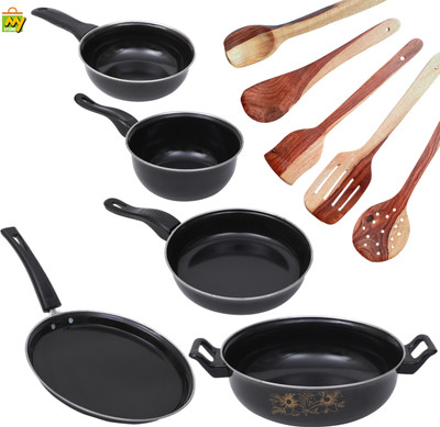 Kashvi Induction Bottom Non-Stick Coated Cookware Set(PTFE (Non-stick), Cast Iron, 10 - Piece)