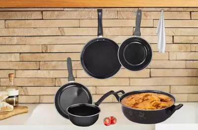 TOLXI Super Cookware set combo of 5 pcs Induction Bottom Non-Stick Coated Cookware Set(Aluminium, 10 - Piece)