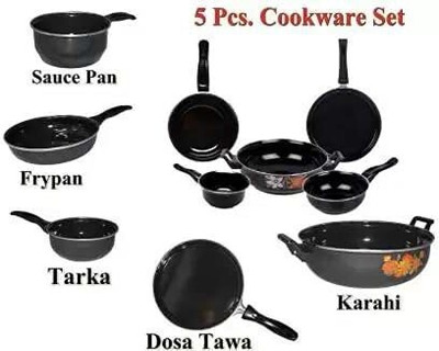SHREE RADHAY kitchen item Induction Bottom Non-Stick Coated Cookware Set(Aluminium, 5 - Piece)