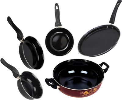 SILVOSWAN Cook & Serve Induction Bottom Non-Stick Coated Cookware Set(Iron, Cast Iron, 5 - Piece)