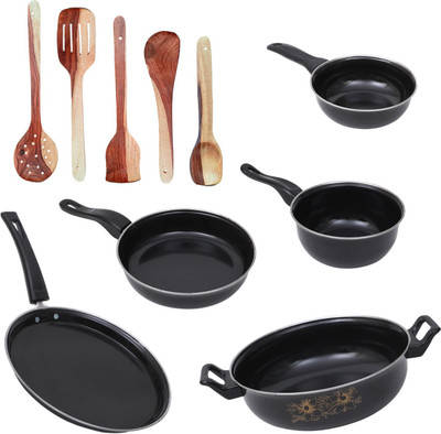 Puros Kitchen Prime Cookware Set| 10 pcs of Induction Bottom Non-Stick Coated Cookware Set(Steel, 10 - Piece)