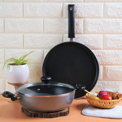 Kreme DELUXE 3mm NonStick Induction Bottom 240 kadai + 280 Tawa Set of 2 pcs Induction Bottom Non-Stick Coated Cookware Set(Aluminium, 2 - Piece) Kreme DELUXE 3mm NonStick Induction Bottom 240 kadai + 280 Tawa Set of 2 pcs Induction Bottom Non-Stick Coated Cookware Set(Aluminium, 2 - Piece)