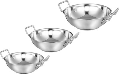 Masox Store Stainless Steel Non-Induction Bottom Kadhai 3 pc Set Gas Stove Suitable K4 Bowl Serving Set(Pack of 3)