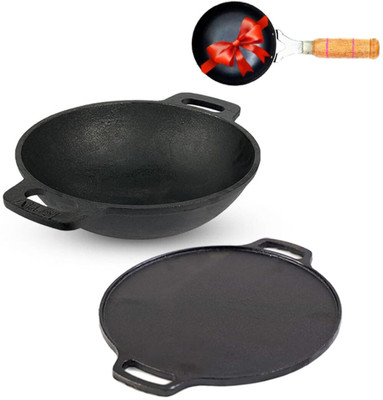 The Indus Valley Pre-Seasoned Cast Iron Cookware Set + Free Tadka Pan | Set of Tawa + Kadai Induction Bottom Cookware Set(Cast Iron, 2 - Piece) The Indus Valley Pre-Seasoned Cast Iron Cookware Set + Free Tadka Pan | Set of Tawa + Kadai Induction Bottom Cookware Set(Cast Iron, 2 - Piece)