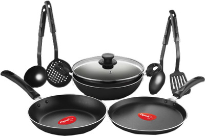 Pigeon PG RC NONSTICK MIO Gift Set 8 PCS- Black Non-Stick Coated Cookware Set(Aluminium, 1 - Piece)