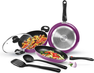 MILTON Pro Cook Kitchen Jewel Plus Granito, Dark Purple Induction Bottom Non-Stick Coated Cookware Set(Aluminium, 5 - Piece)
