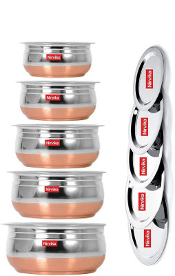 Nirvika Stainless steel Copper Bottom handi Set with lid 5 Piece Set/ steel serving bowl Non-Stick Coated Cookware Set(Stainless Steel, 5 - Piece)