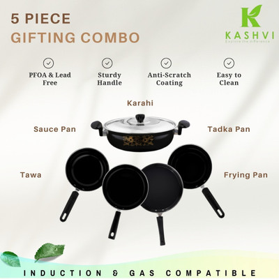 cookpro Kashvi Prestigious Induction Bottom Non-Stick Coated Cookware Set(Cast Iron, 6 - Piece)