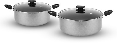 NAVRANG NAVRANG NONSTICK 4PCS BIRYANI POT COMBO 220MM,240MM,WITH GLASS LID Induction Bottom Non-Stick Coated Cookware Set(Aluminium, 4 - Piece)