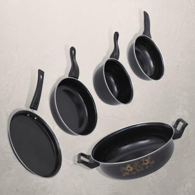 Kashvi 5 pc Induction Bottom Non-Stick Coated Cookware Set(Iron, 5 - Piece)