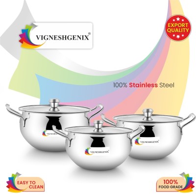 Vigneshgenix Stainless Steel Storage Bowl(Pack of 3, Silver)