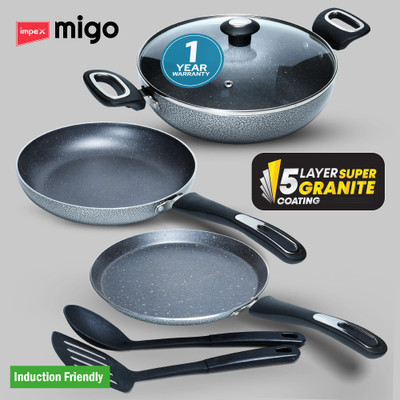 IMPEX Nonstick Induction Bottom Granite Festival GiftMFKT 5 Layer Super Granite Induction Bottom Non-Stick Coated Cookware Set(Aluminium, 6 - Piece)