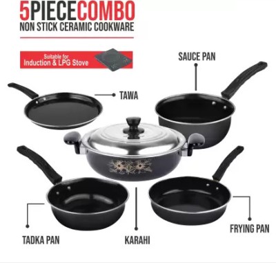 TOLXI Diamond Induction Bottom Non-Stick Coated Cookware Set(Aluminium, 6 - Piece)