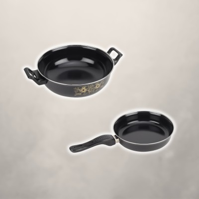 MY STORE Kadhai, Fry Pan - Cookware Set of 2 Pc Induction Bottom Non-Stick Coated Cookware Set(Cast Iron, PTFE (Non-stick), 2 - Piece)