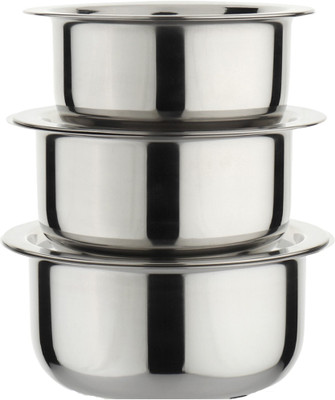 LIMETRO STEEL (2ltr, 2.5ltr, 3Ltr) Gas and Compitable Tope with Lid Induction Bottom Cookware Set(Stainless Steel, 3 - Piece)