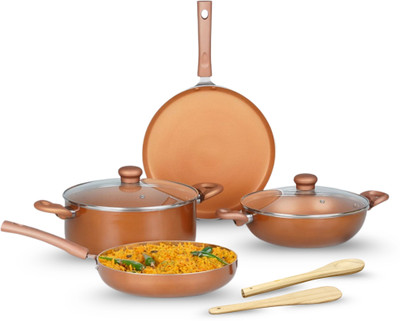 Kreme Sonet 8pcs Induction Bottom Non-Stick Coated Cookware Set(Aluminium, 8 - Piece)