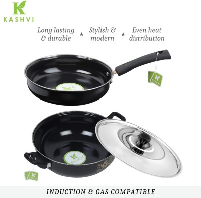 cookpro Cookpro Non-stick kadhai with lid and frypan combo naturally induction base Induction Bottom Non-Stick Coated Cookware Set(Cast Iron, 3 - Piece)