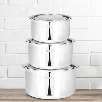Allo TriPly Stainless Steel Tope 3pcs Combo Set of - 1.7, 2.7 and 3.8 Litre with Lid Induction Bottom Cookware Set(Stainless Steel, 3 - Piece)