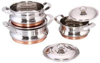 RBGIIT Copper Bottom Kitchen Serving Cooking Bowl biryani, rice Handi/Pot/Patila Cookware Set(Stainless Steel, 6 - Piece)