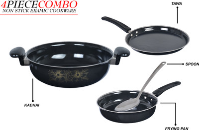 Manlu ManlU Induction Bottom Non-Stick Coated Cookware Set {Cast Iron, 4 - Piece} Induction Bottom Non-Stick Coated Cookware Set(Cast Iron, 4 - Piece)