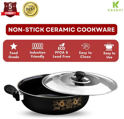 Maharajee Premium Cast Iron Kadhai with Lid 3.5 L capacity Induction Bottom Non-Stick Coated Cookware Set(Cast Iron, 1 - Piece)