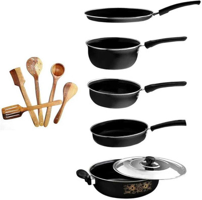 cookpro Cookpro Luxury ( 5 pcs cookware set with 5 pcs multipurpose spatula set Induction Bottom Non-Stick Coated Cookware Set(Cast Iron, 11 - Piece)
