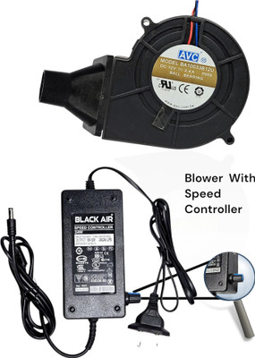 Black Air 97 x33mm 5200RPM 2.40A BLOWER WITH SPEED CONTROLLER 2A & NOZZLE, FOR WOOD STOVES Cooling Fan All in one Cooler(Black)