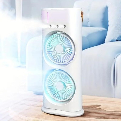 DamkuTraders Rechargeable Double Cooler Fan with Remote & Mist Spray Cooler(2 Meter Charging Cable in the box for Home, Office, Study, Kitchen & Outdoor Use)