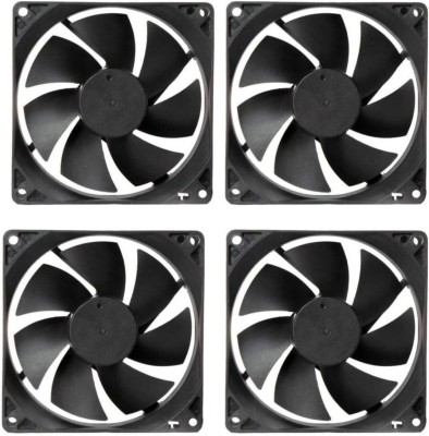 TechSupreme PACK OF 4 DC 12V Cooling Fan for PC Case 80X80X25MM Cabinet Fan 3.5-Inch Square Cooler(Black)