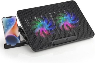 Lipzie Laptop Cooling Pad with Dual Fans & Mobile Stand – 7 Height Levels 2 Fan Ergonomic Cooling Pad with Adjustable Height(Black)