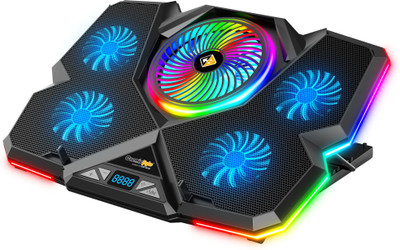 Cosmic Byte Cyclone RGB with 5 Fan, Adjustable Speed, USB Hub 5 Fan Ergonomic Cooling Pad with Adjustable Height(Black)