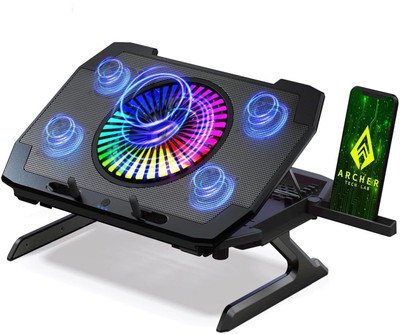 Archer Tech Lab Squall 300 RGB Cooling Pad: 5 fans, dual USB, 7 angles,supports up to 17 inch 5 Fan Ergonomic Cooling Pad(Black)
