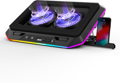 Kreo Arctik Pro Laptop Cooler Pad 7-Way Adjustable with RGB Lighting, 3000RPM 2 Fan Ergonomic Cooling Pad with Adjustable Height(Black)