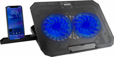 zebion ZEFER Z5 Laptop Cooling Pad with Mobile Stand, Blue LED Dual Fan, Dual USB Port, 2 Fan Ergonomic Cooling Pad with Adjustable Height(Black)