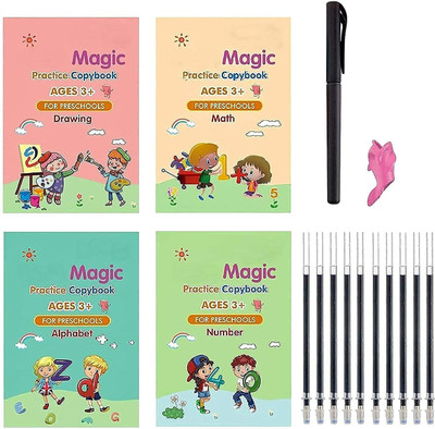 Akvanar Magic Practice Copybook writing magic pen copy drawing books (4 BOOK + 10 Refill
