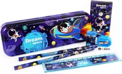 Rockjon 1 5 mm store dream space cartoon character Art Metal Pencil Box (Set of 1, Blue)(Set of 1, Blue)