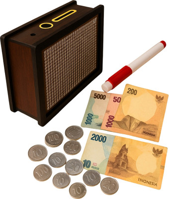 KMC 100000 0 ml 3 mm Wooden Money Piggy Bank, Money Box, Coin Box with Carved Design for Kids(Set of 1, Brown)