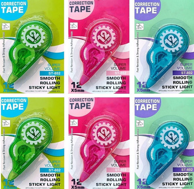 triple paper 12 m 0 ml 5 mm Correction tape(Set of 6, Multicolor)