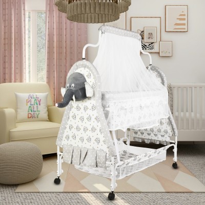 flammable Cradle for kids cradle for baby boy and girl Cradle With Swing & Mosquito Net(Grey)