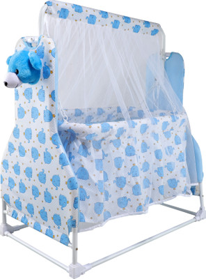 Maanit Born Baby Cradle, Baby Swing, Baby Jhula, Baby Palna With Teddy Mosquito Net Bassinet(Blue)