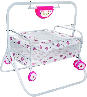 SWINGISH Musical Cradle square pipe for new born baby Cot(Pink, White)