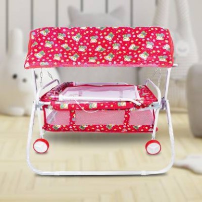 STEELOART Cradle With Swing And Mosquito Net With comfortable Form Handle (Red) Cot(Red)