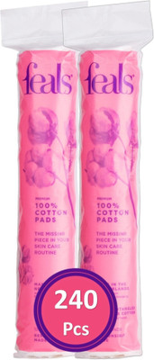 FEALS Cotton Pads for Face/Eyes, Makeup Remover Wipes (120 Rounds/Pouch) (Pack of 2)(240 Units)