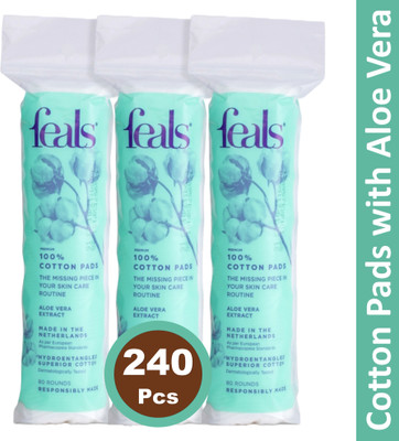 FEALS Cotton Pads For Face Cleansing & Makeup Remover Wipes (80 Rounds) (Pack of 3)(240 Units)