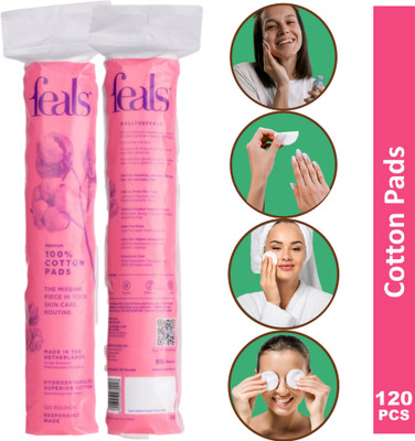 FEALS Cotton Pads for Face/Eyes, Makeup Remover Wipes (120 Rounds/Pouch) (Pack of 1)(120 Units)