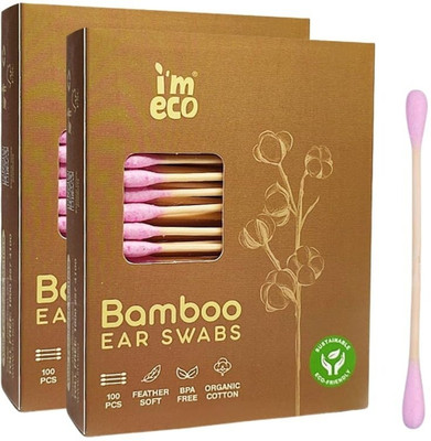 IMECO Bamboo Ear Swabs | 200 Bamboo Swabs | Ultra-soft & Premium Quality (Pack of 2)(200 Units)