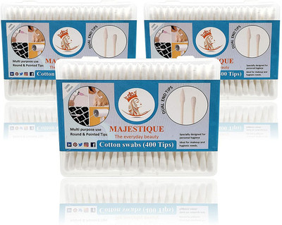 MAJESTIQUE 2 shape Paper Sticks Cotton Swabs buds Ear face Cleaning 200 sticks (Pack of 3)(250 Units)