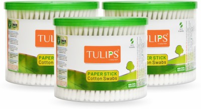 Tulips Cotton Ear Buds {Pack of 3} with White PAPER Stick 300 Sticks in a Jar(3 Units)